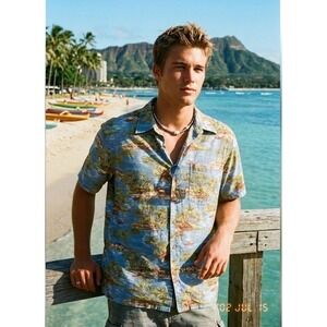 Vtg Y2K Gap Hawaiian Shirt Tropical Palm Tree Short Sleeve Cotton Men's Large